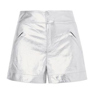 The Mighty Company Metallic Lamb Leather Shorts Silver Medium